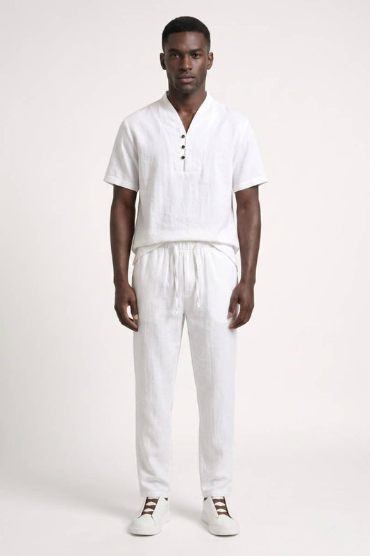 2-Delige Set Heren - Polo met Rechte Broek | Trekkoord — Wit