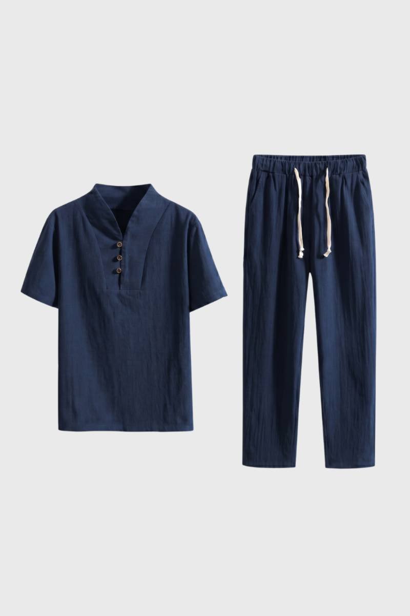 2-Delige Set Heren - Polo met Rechte Broek | Trekkoord — Navy