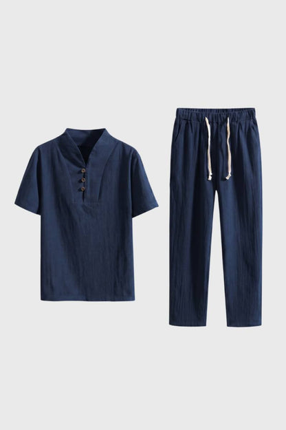 2-Delige Set Heren - Polo met Rechte Broek | Trekkoord — Navy
