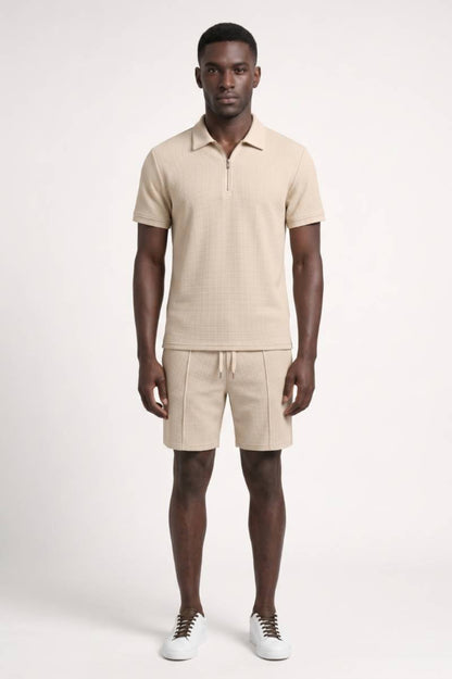 2-Delige Set Heren - Polo met Shorts en Rits | Comfortabel — Beige