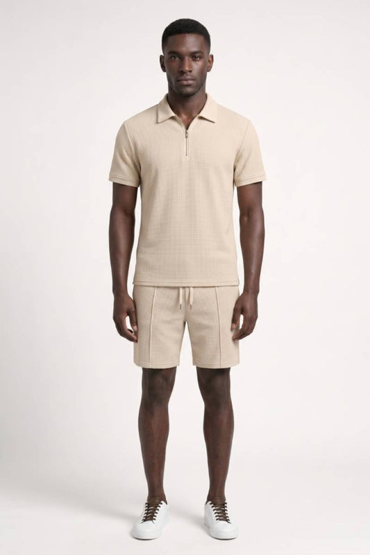 2-Delige Set Heren - Polo met Shorts en Rits | Comfortabel — Beige