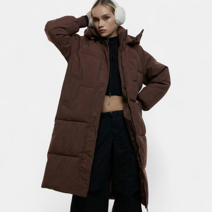 Anouk - Puffer winterjas dames lang oversized en warm met capuchon
