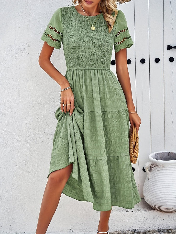 Anouk - Boho Bruiloft Gastenjurk Dames met Ronde Hals en Gesmockt Lijfje