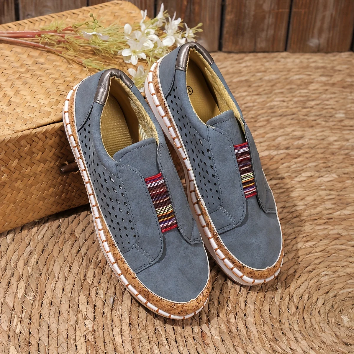 Anouk - Boho Comfort Instappers Dames met Kurken Plateauzool en Ademende Pasvorm