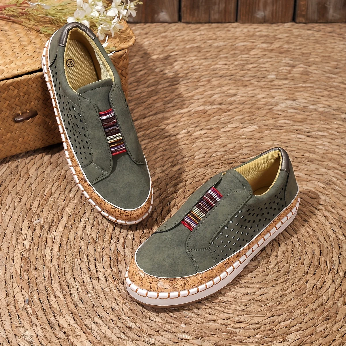 Anouk - Boho Comfort Instappers Dames met Kurken Plateauzool en Ademende Pasvorm