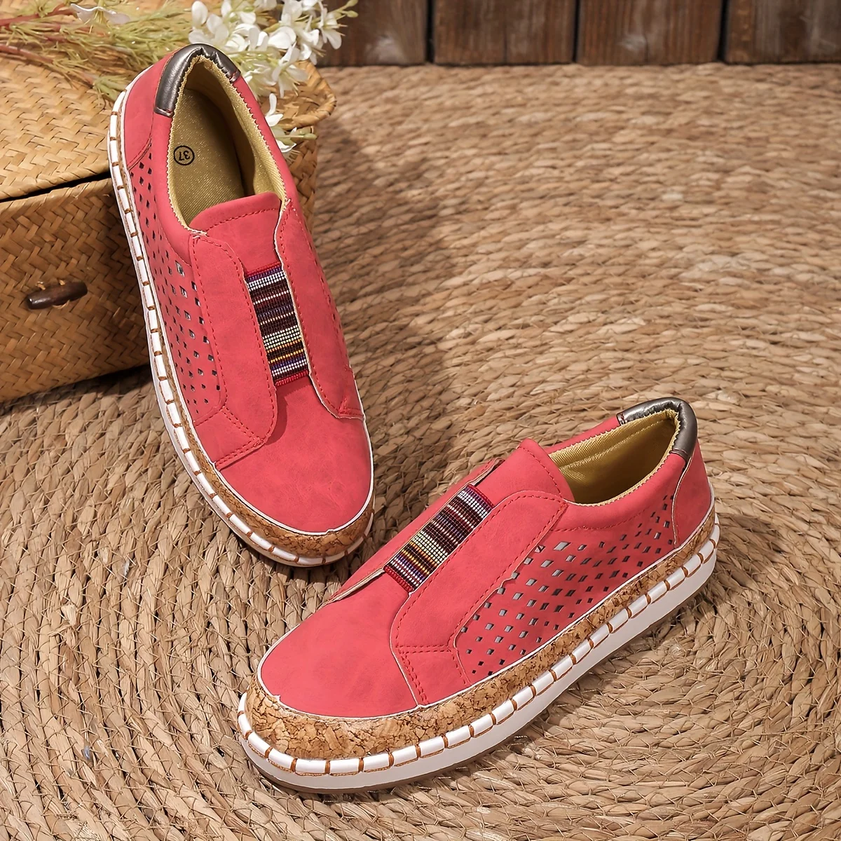Anouk - Boho Comfort Instappers Dames met Kurken Plateauzool en Ademende Pasvorm
