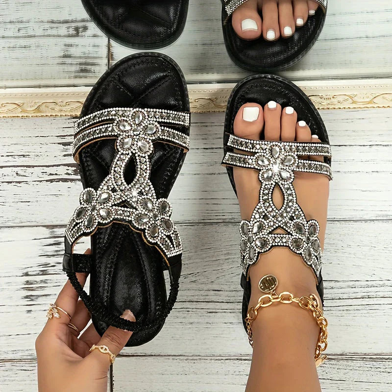 Anouk - Chique Orthopedische Sandalen Dames met Strass Bloemendetail