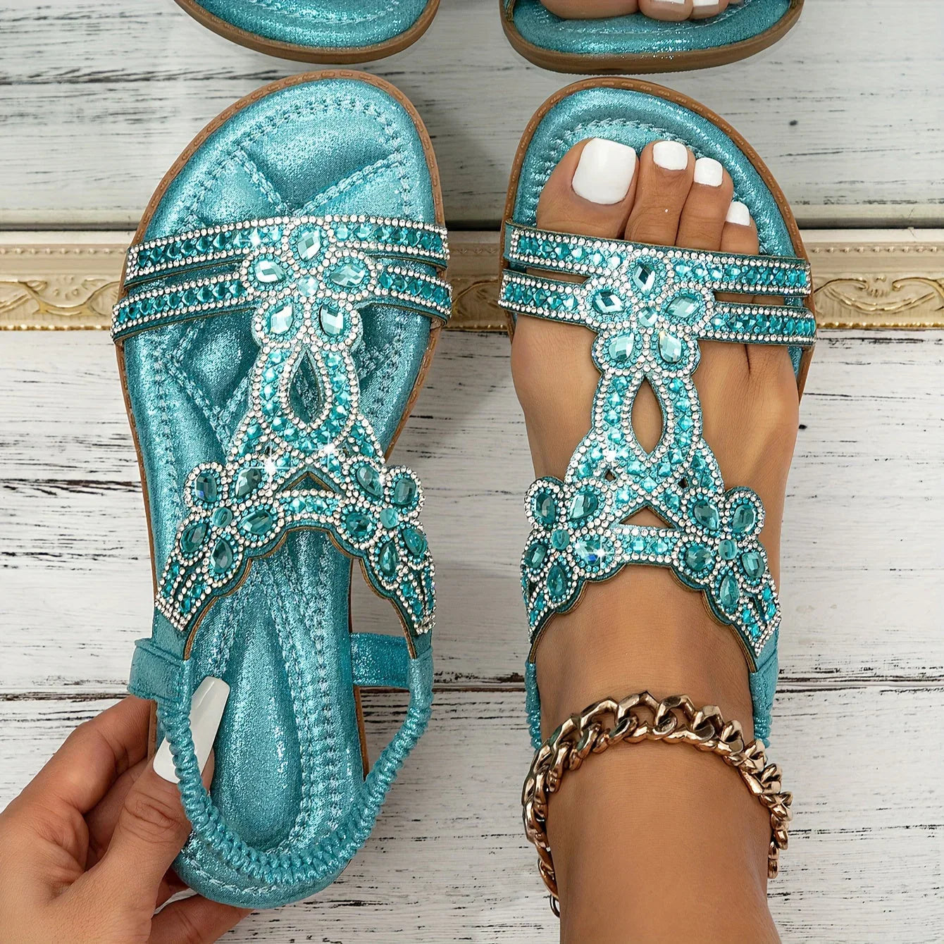 Anouk - Chique Orthopedische Sandalen Dames met Strass Bloemendetail