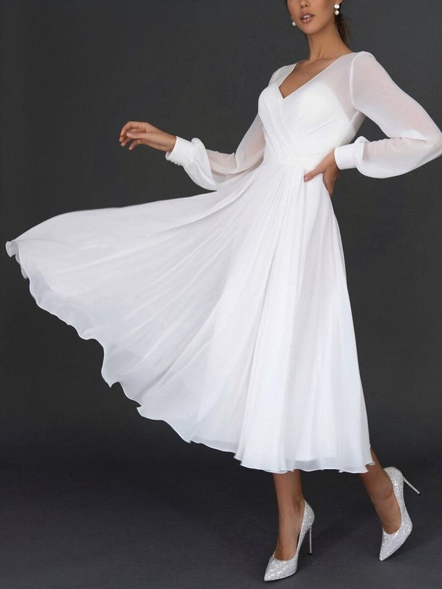 Anouk - Elegante Bruiloft Gastenjurk Dames Maxi met V-hals en Lange Mouwen