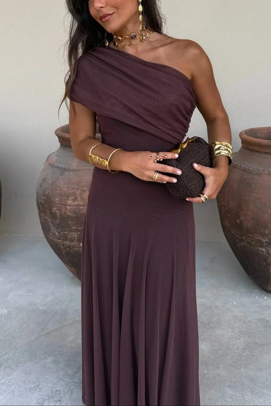 Anouk - Elegante Bruiloft Gastenjurk Dames met One-Shoulder en Geplooide Taille