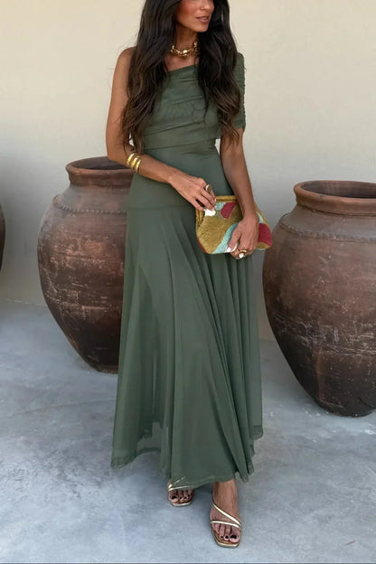 Anouk - Elegante Bruiloft Gastenjurk Dames met One-Shoulder en Geplooide Taille