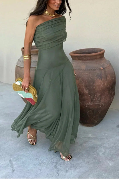 Anouk - Elegante Bruiloft Gastenjurk Dames met One-Shoulder en Geplooide Taille
