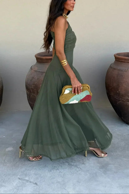 Anouk - Elegante Bruiloft Gastenjurk Dames met One-Shoulder en Geplooide Taille