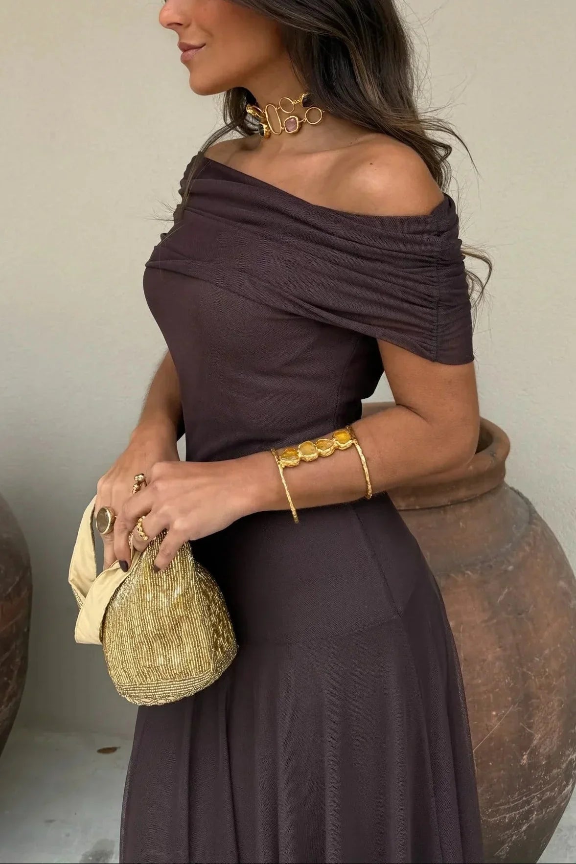 Anouk - Elegante Bruiloft Gastenjurk Dames met One-Shoulder en Geplooide Taille