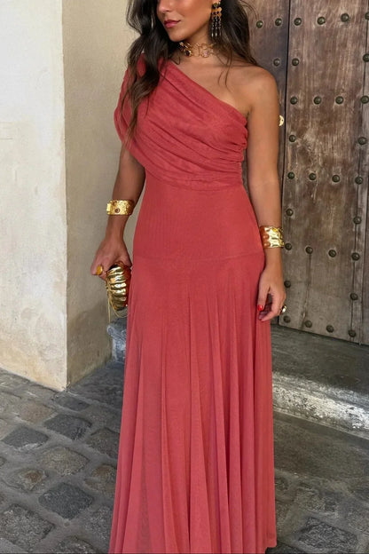 Anouk - Elegante Bruiloft Gastenjurk Dames met One-Shoulder en Geplooide Taille