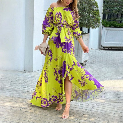Anouk - Feestelijke Bruiloft Gastenjurk Dames met Off-Shoulder en Strikceintuur
