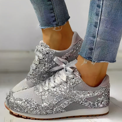 Anouk - Feestelijke Comfort Sneakers Dames met Glitterdetail en Veters