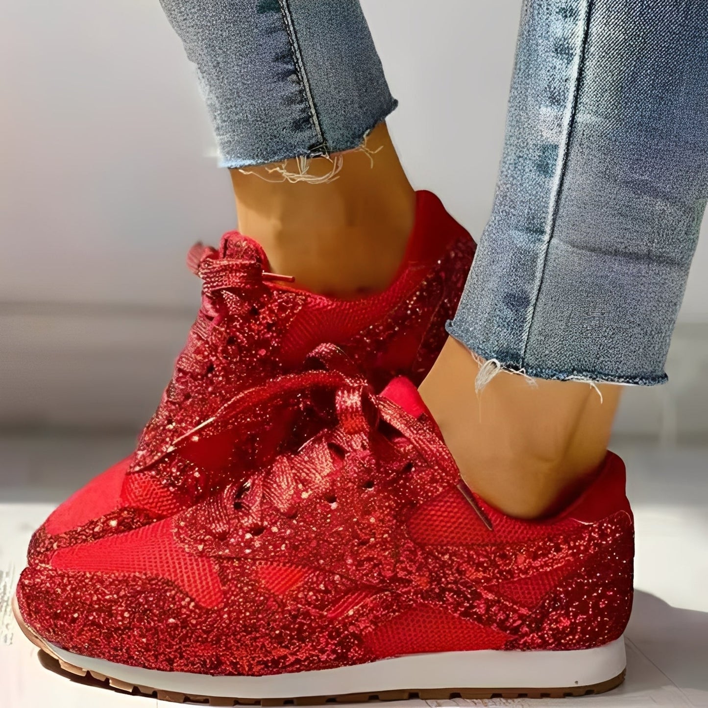 Anouk - Feestelijke Comfort Sneakers Dames met Glitterdetail en Veters