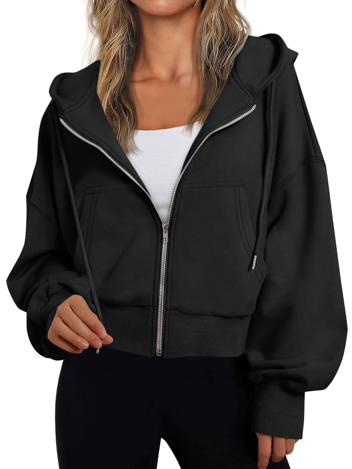 Anouk - Hoodie dames met rits en oversized pasvorm en kort model