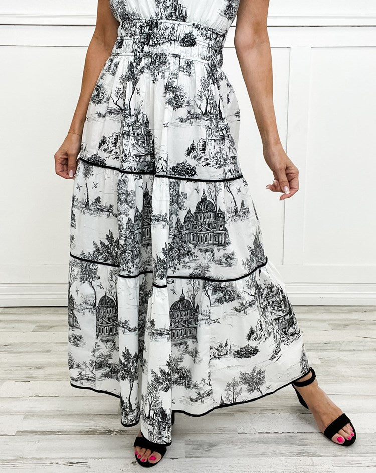 Anouk - Romantische Bruiloft Gastenjurk Dames met Paisleyprint en Gelaagde Rok