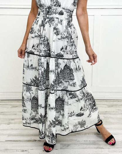 Anouk - Romantische Bruiloft Gastenjurk Dames met Paisleyprint en Gelaagde Rok