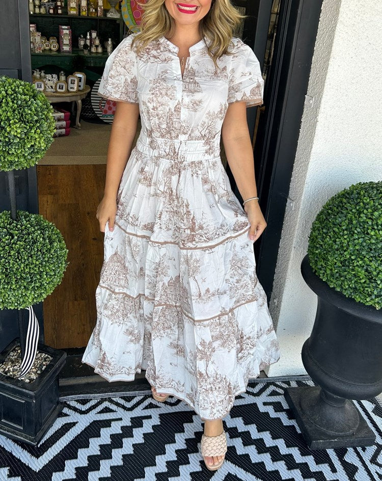Anouk - Romantische Bruiloft Gastenjurk Dames met Paisleyprint en Gelaagde Rok