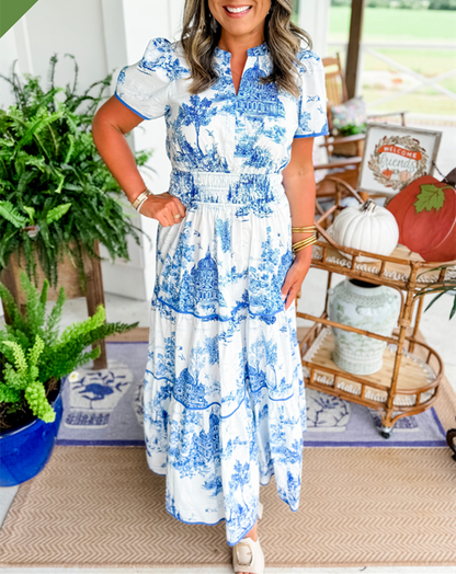Anouk - Romantische Bruiloft Gastenjurk Dames met Paisleyprint en Gelaagde Rok