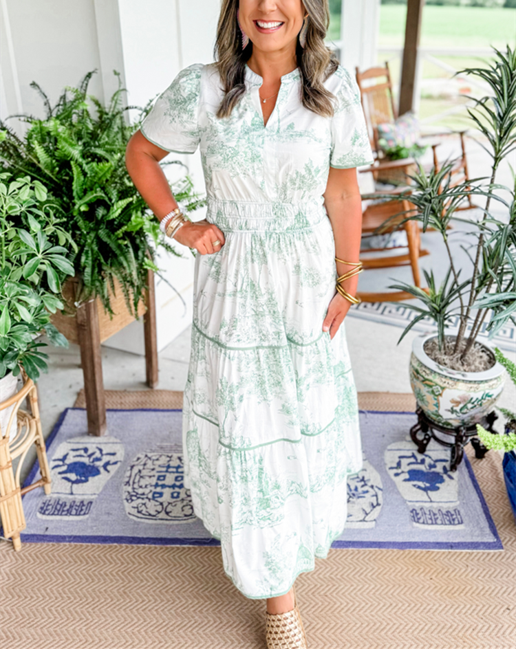 Anouk - Romantische Bruiloft Gastenjurk Dames met Paisleyprint en Gelaagde Rok