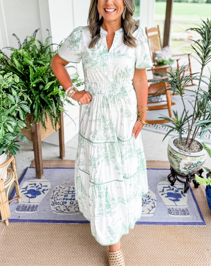 Anouk - Romantische Bruiloft Gastenjurk Dames met Paisleyprint en Gelaagde Rok