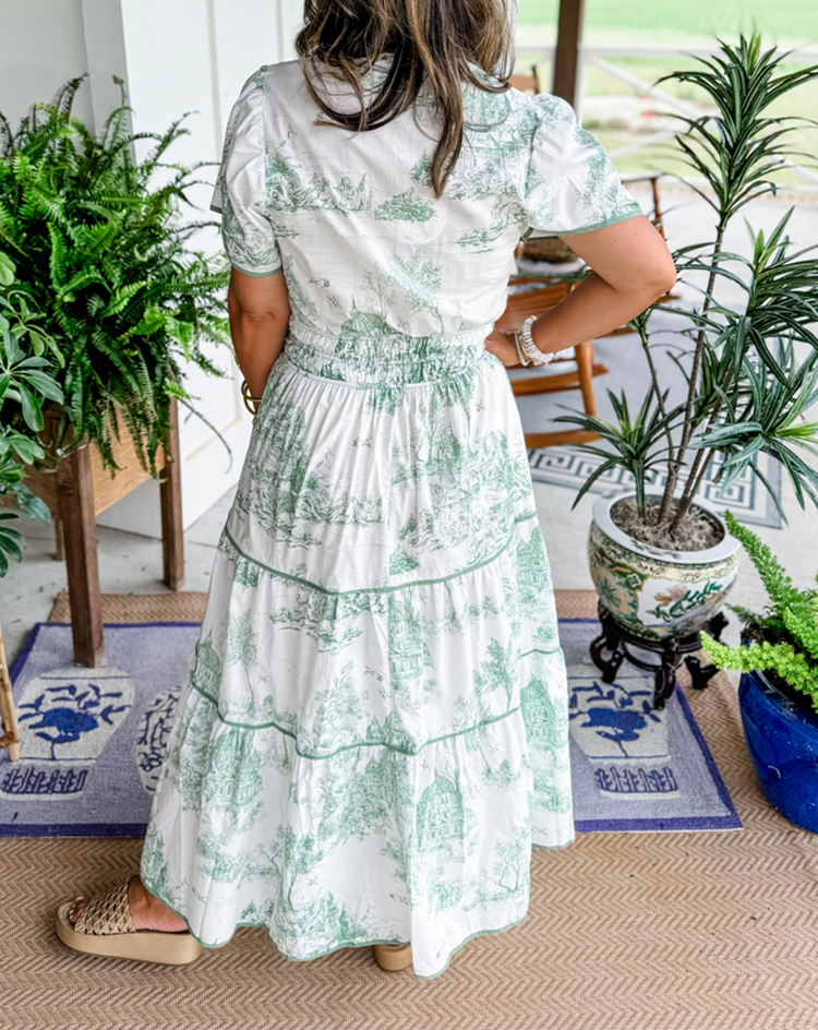 Anouk - Romantische Bruiloft Gastenjurk Dames met Paisleyprint en Gelaagde Rok