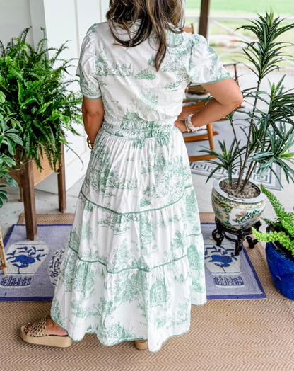 Anouk - Romantische Bruiloft Gastenjurk Dames met Paisleyprint en Gelaagde Rok