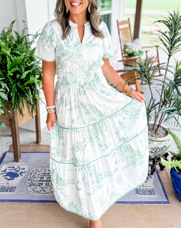 Anouk - Romantische Bruiloft Gastenjurk Dames met Paisleyprint en Gelaagde Rok