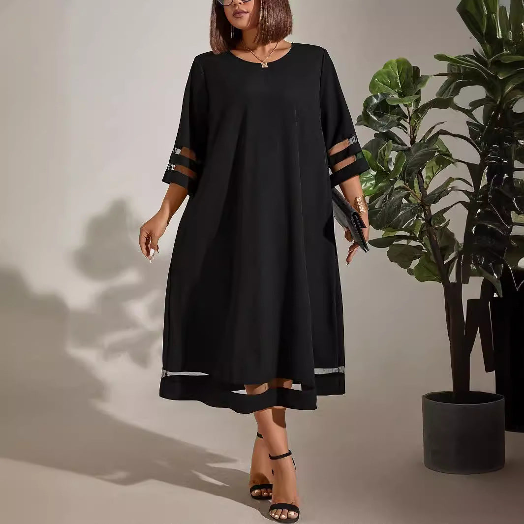 Anouk - Stijlvolle Grote Maten Bruiloft Gastenjurk Dames met Driekwart Mouwen en Meshdetails