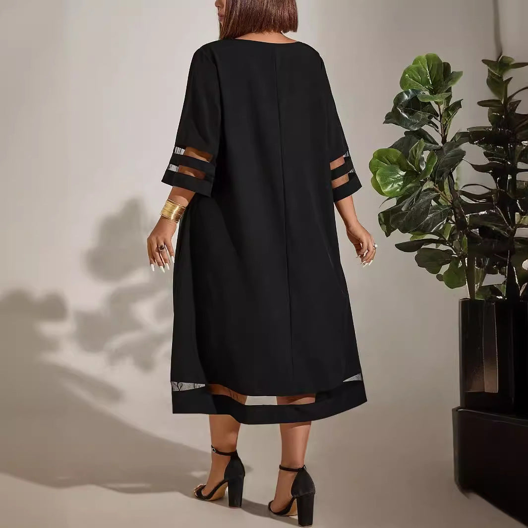 Anouk - Stijlvolle Grote Maten Bruiloft Gastenjurk Dames met Driekwart Mouwen en Meshdetails
