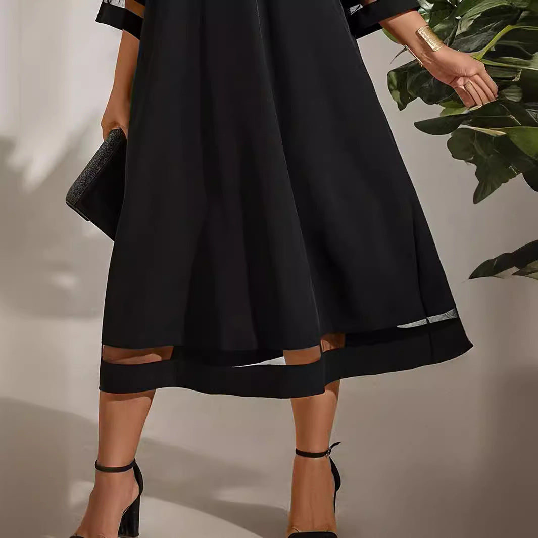 Anouk - Stijlvolle Grote Maten Bruiloft Gastenjurk Dames met Driekwart Mouwen en Meshdetails