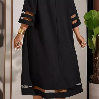 Anouk - Stijlvolle Grote Maten Bruiloft Gastenjurk Dames met Driekwart Mouwen en Meshdetails