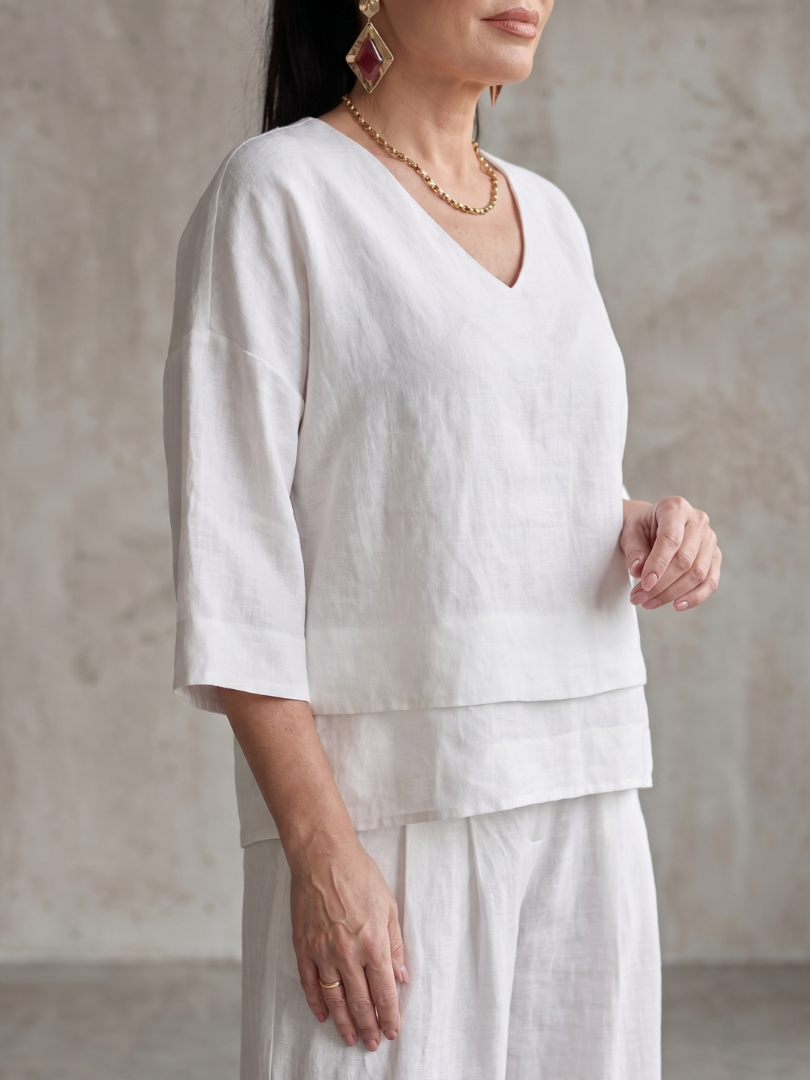 Anouk - Stijlvolle Linnen Co-ord Set Dames met Gelaagde Top en Palazzo Broek