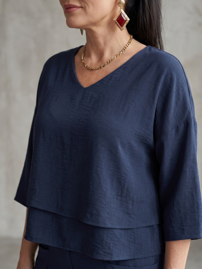 Anouk - Stijlvolle Linnen Co-ord Set Dames met Gelaagde Top en Palazzo Broek