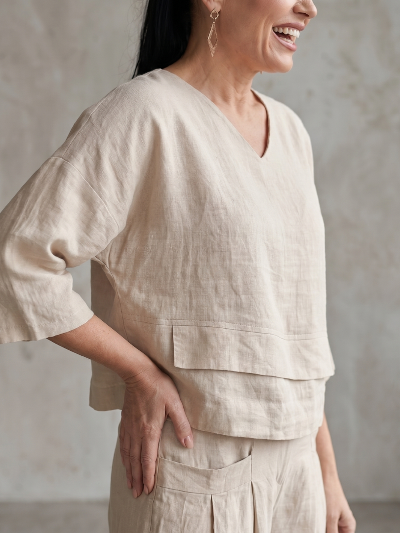 Anouk - Stijlvolle Linnen Co-ord Set Dames met Gelaagde Top en Palazzo Broek