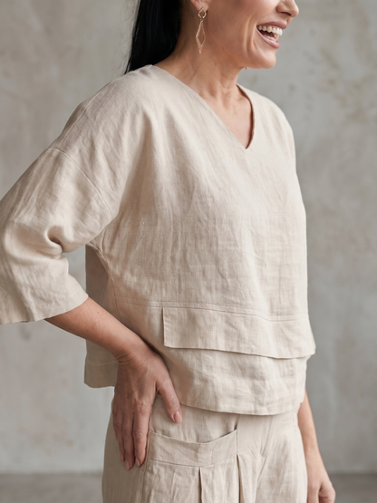 Anouk - Stijlvolle Linnen Co-ord Set Dames met Gelaagde Top en Palazzo Broek