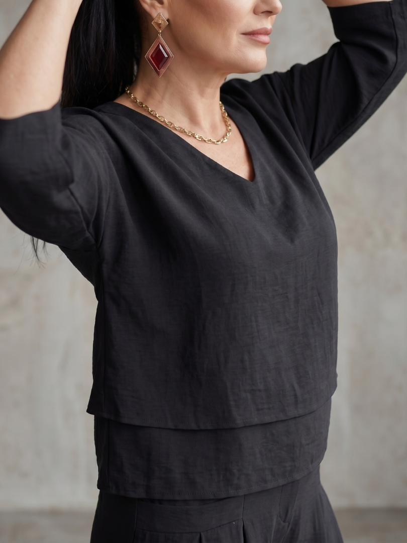 Anouk - Stijlvolle Linnen Co-ord Set Dames met Gelaagde Top en Palazzo Broek