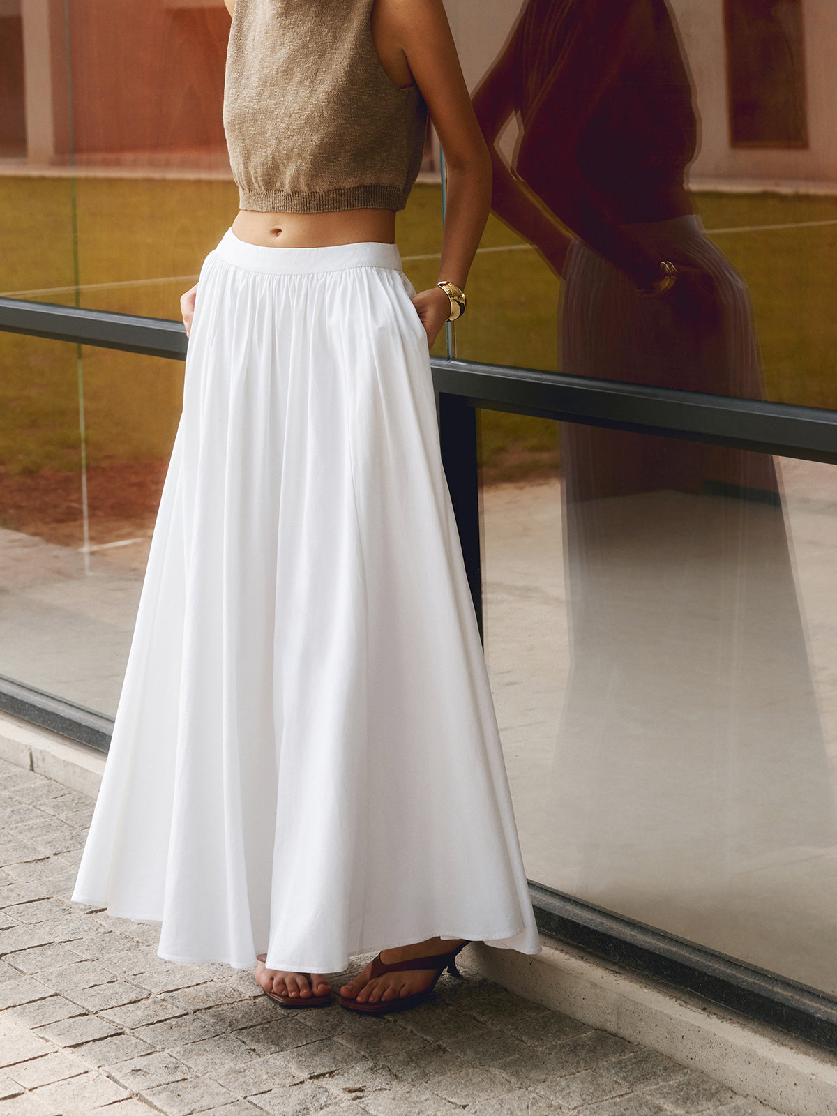 Anouk - Stijlvolle Linnen Maxi Rok Dames met Elastische Taille en Zijzakken