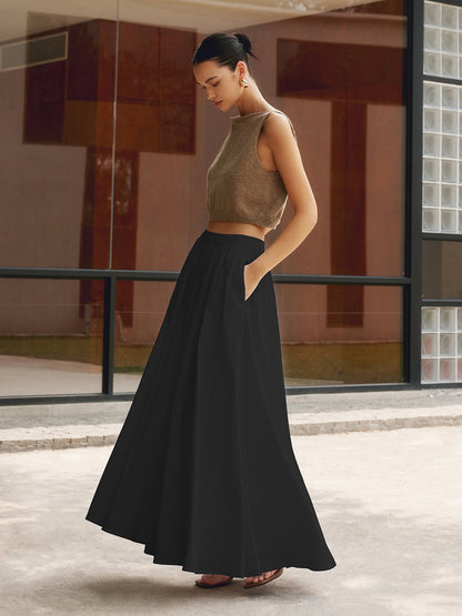 Anouk - Stijlvolle Linnen Maxi Rok Dames met Elastische Taille en Zijzakken