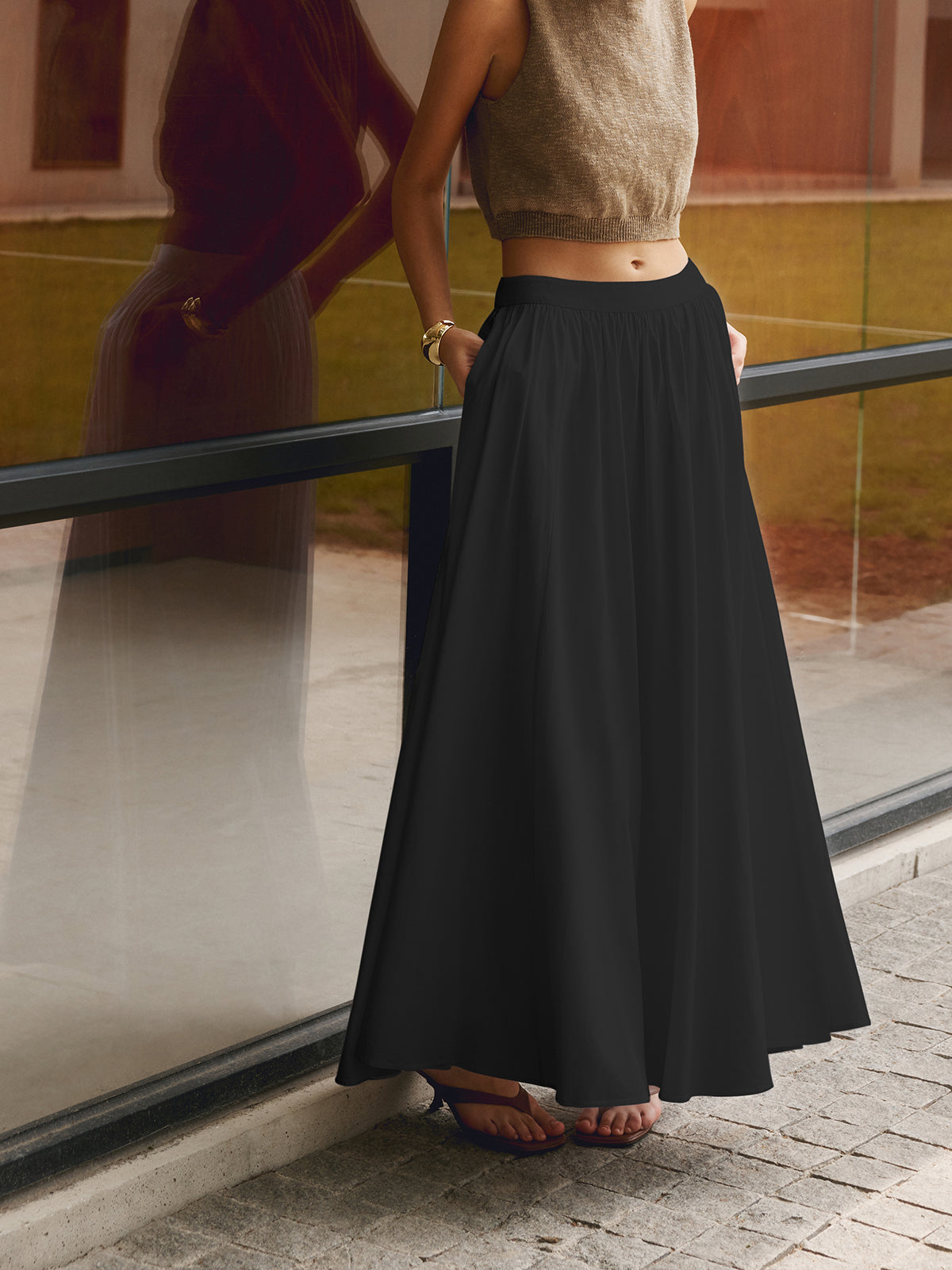 Anouk - Stijlvolle Linnen Maxi Rok Dames met Elastische Taille en Zijzakken