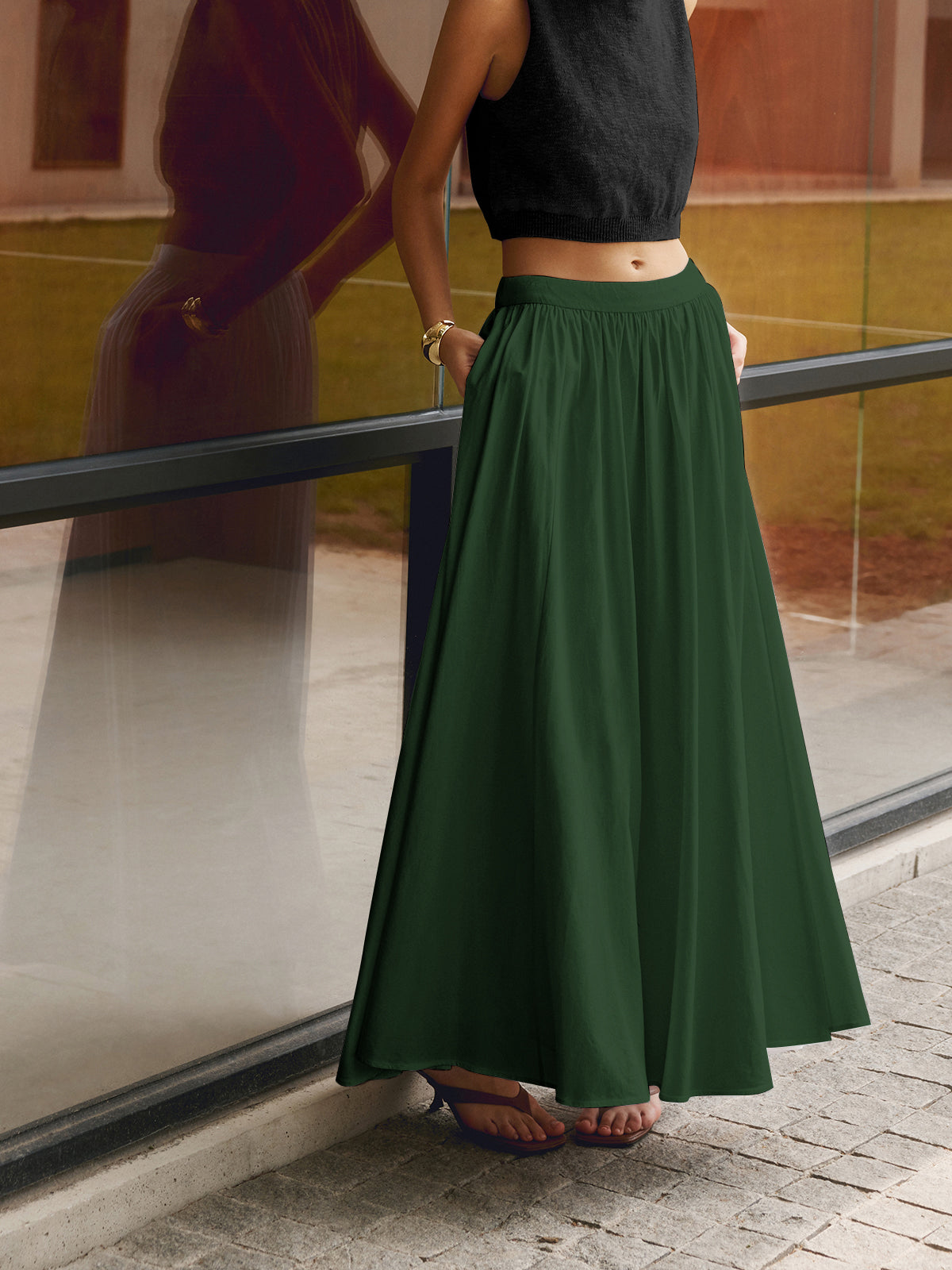 Anouk - Stijlvolle Linnen Maxi Rok Dames met Elastische Taille en Zijzakken