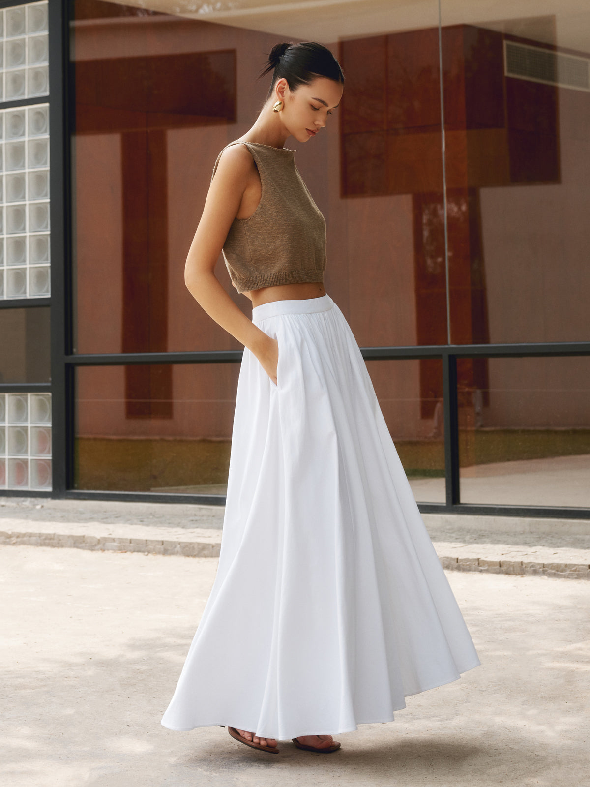 Anouk - Stijlvolle Linnen Maxi Rok Dames met Elastische Taille en Zijzakken