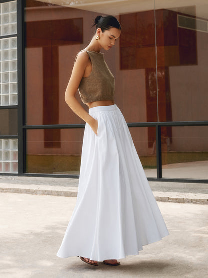 Anouk - Stijlvolle Linnen Maxi Rok Dames met Elastische Taille en Zijzakken