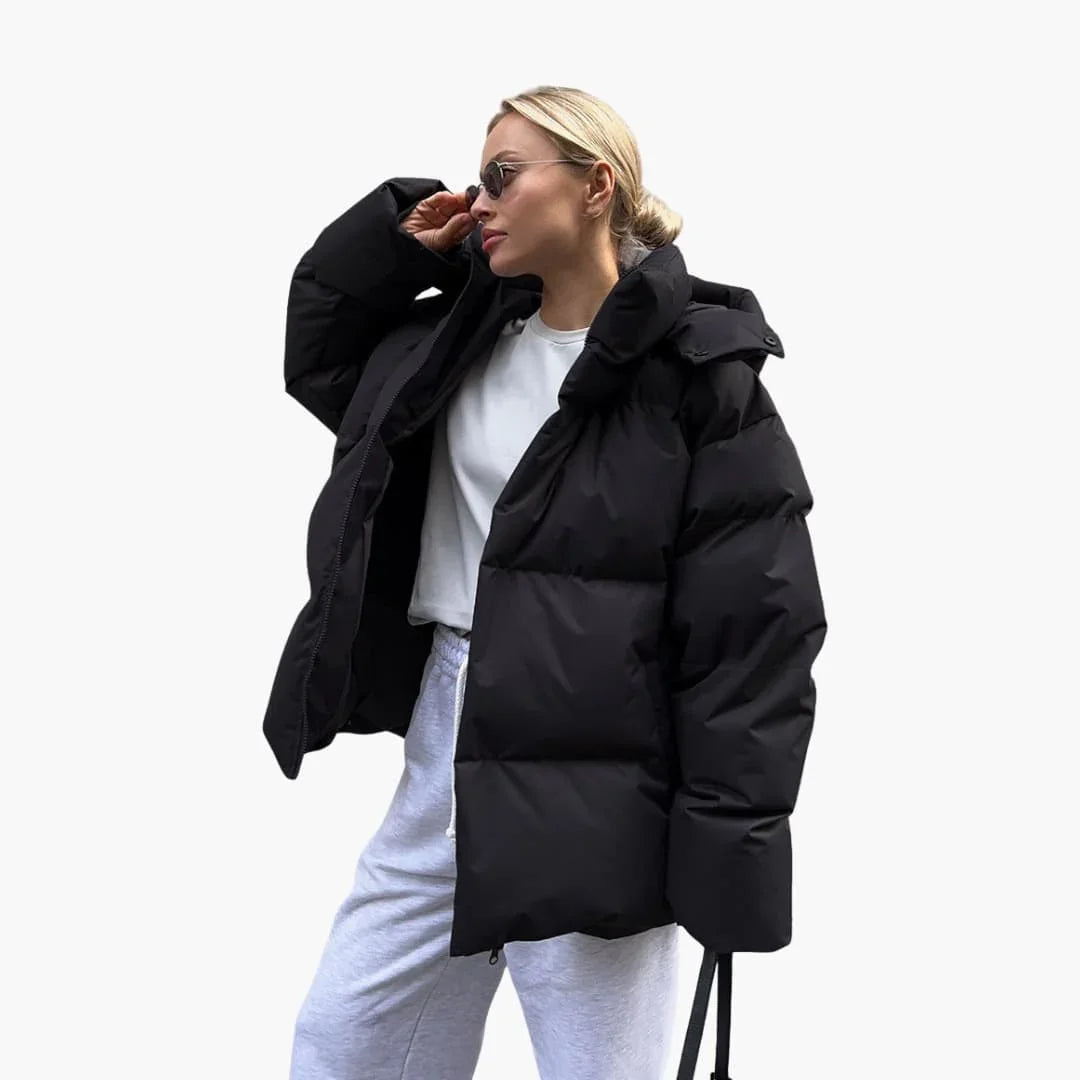 Anouk - Winterjas dames oversized kort en warm gewatteerd met capuchon