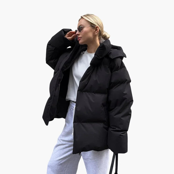 Anouk - Winterjas dames oversized kort en warm gewatteerd met capuchon