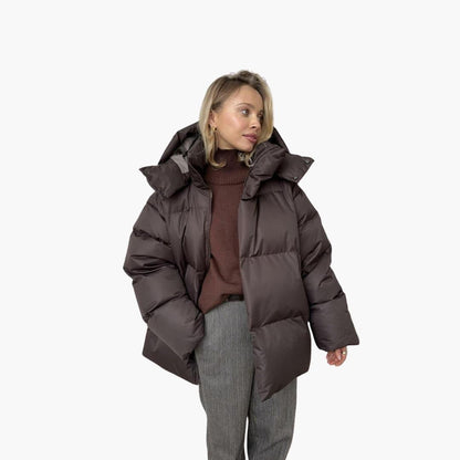 Anouk - Winterjas dames oversized kort en warm gewatteerd met capuchon